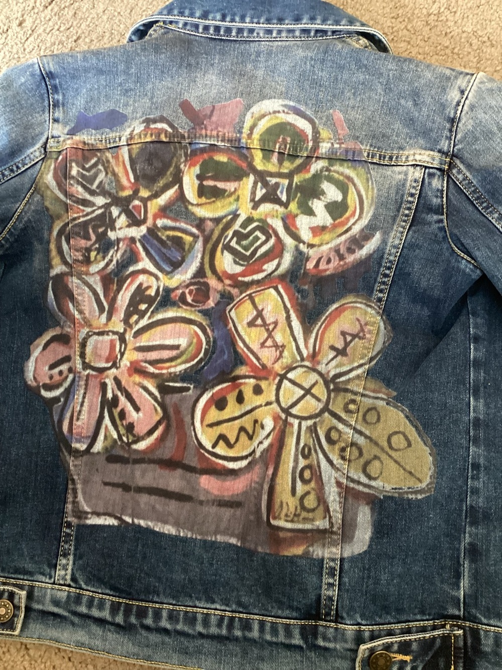 Designer denim jacket/signed Unique Boho Chic M